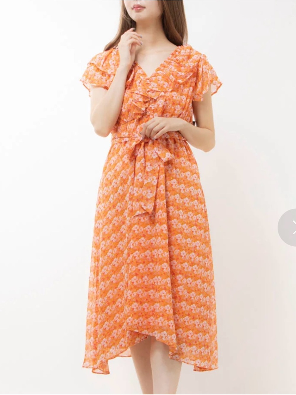 Taylor Size 16 Orange Pink Floral Ruffle Midi Dress EUC